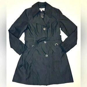 Donatella Women’s  Black Trench Rain Coat Mid-Length Plaid Lining Size 8